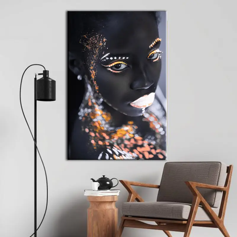 Portrait of African Woman, Colorful Abstract Art, Make-up Face  Art, African Woman Print, African Canvas Art, Black Woman in Colorful Canvas - 4