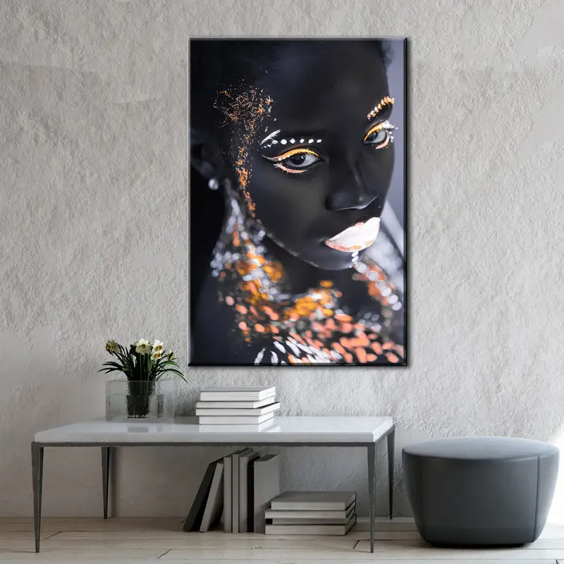 Portrait of African Woman, Colorful Abstract Art, Make-up Face  Art, African Woman Print, African Canvas Art, Black Woman in Colorful Canvas - 1