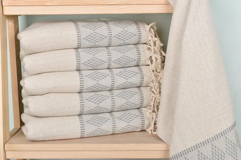 Kilim Design Towel Gray Linen Bachelorette Gift, 36x71 Inches