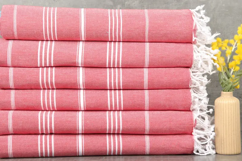 Turkish Towel Organic Cotton Red Stripes, 40x71 Inches