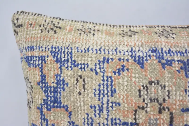 Cushion Cover, Turkish Kilim Pillow, Knitted Pillow Cover, Anatolian Pillow Sham, 12x24 Blue Cushion, Antique Pillows, Pillow for Couch - 2