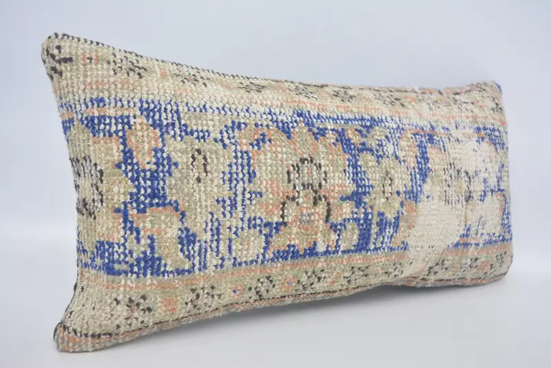 Cushion Cover, Turkish Kilim Pillow, Knitted Pillow Cover, Anatolian Pillow Sham, 12x24 Blue Cushion, Antique Pillows, Pillow for Couch - 3