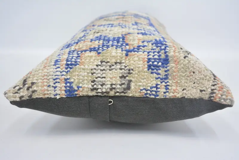 Cushion Cover, Turkish Kilim Pillow, Knitted Pillow Cover, Anatolian Pillow Sham, 12x24 Blue Cushion, Antique Pillows, Pillow for Couch - 5