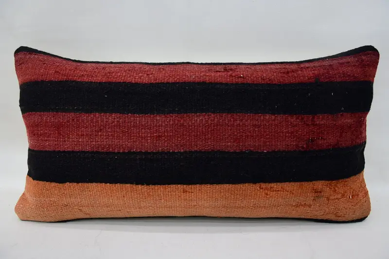 Muted Pillow Sham, Handmade Kilim Cushion, Pillow Sham, Vintage Pillow, 12x24 Red Pillow Case, Kilim Cushion Sham, Boho Chic Pillow Case - 4