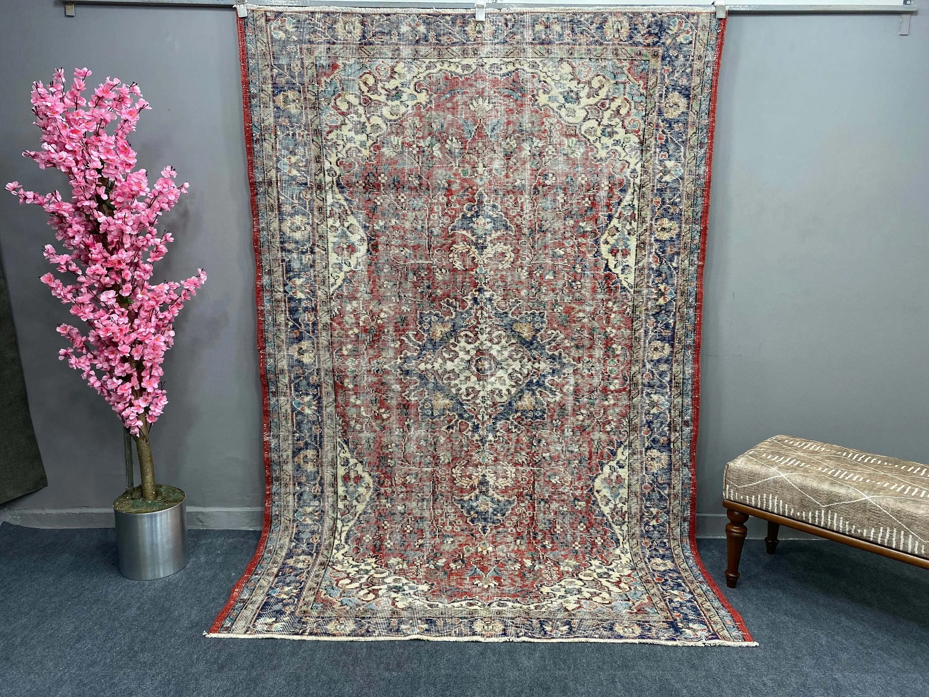 Türk Halısı, 5.5x8.3 ft Büyük Halı, Kırmızı Mavi Yün Halı - 1