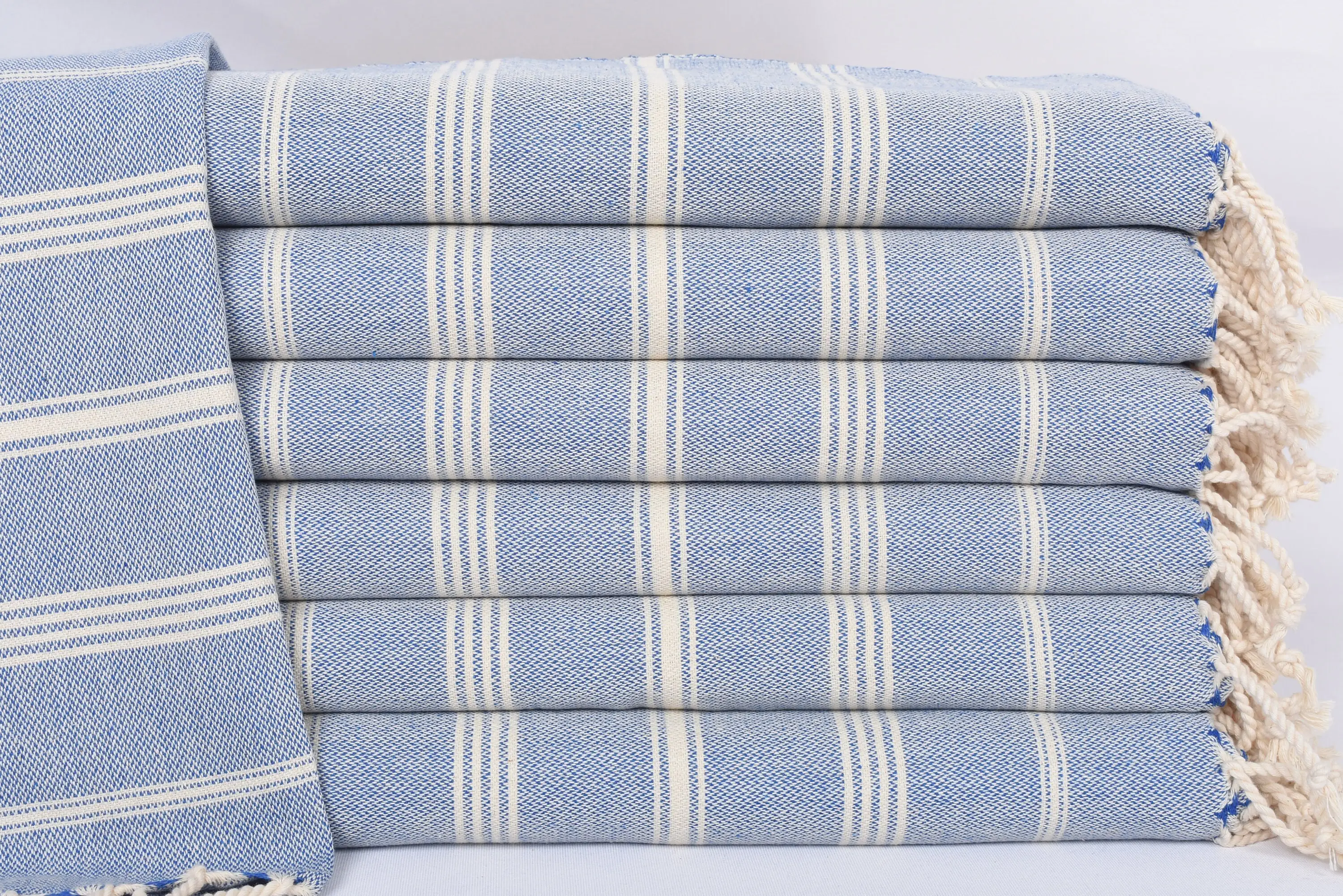 Travel Towel Turkish Tea Towel Sax Blue Striped Dish Towel, 38x24 Inches - 1
