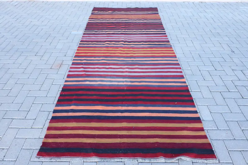 Kilim Rug, 4.4x11.5 ft Turkish Rug, Red Oriental Rug Wool - 1