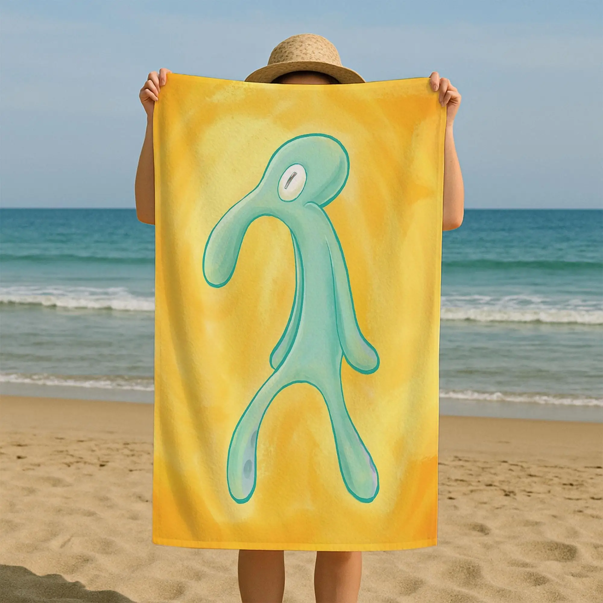 Yellow Beach Towel with Green Accents - Perfect for Weddings and Special Occasions - 1