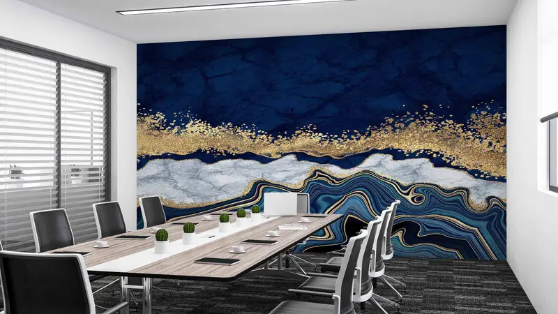 Luxury Marble Wallpaper, Blue Gold Marble Wall Mural, Alcohol Ink Wall Painting, 3D Wall Art, Contemporary Wall Art, Paper Wall Art, - 8