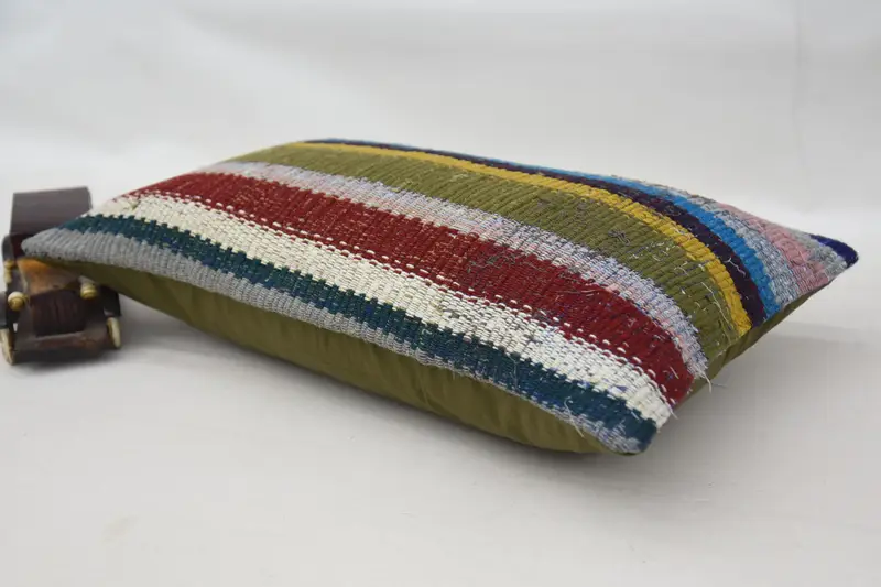 Turkish Pillow, Pillow Cover, Handmade Throw Pillow Case, Vintage Pillow, Home Decor Pillow, Boho Chic Cushion, 12x20 Green Pillow Cover - 6