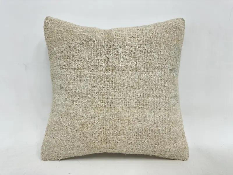 Traditional Cushion, Pillow, Turkish Pillow, Vintage Kilim Pillow, Sustainable Pillow Cover, Yoga Pillow, 16x16 Beige Cushion, Kilim Pillow Cover - 1