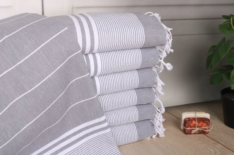 Small Bath Towel Dark Gray Striped Organic Cotton, 24x40 Inches