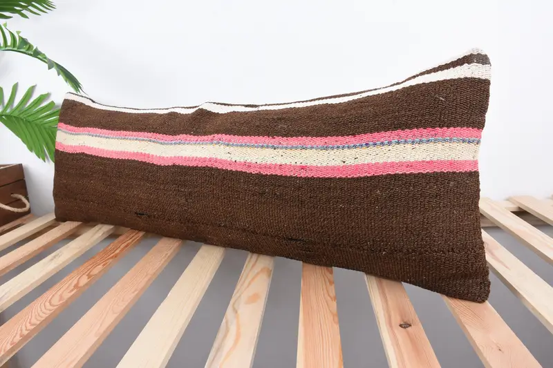 Hippie Throw Pillow Cover, Interior Designer Pillow, Kilim Cushion Sham, Pillow for Sofa, 12x36 Brown Pillow, Cushion Case, Aztec Pillow Cover - 5