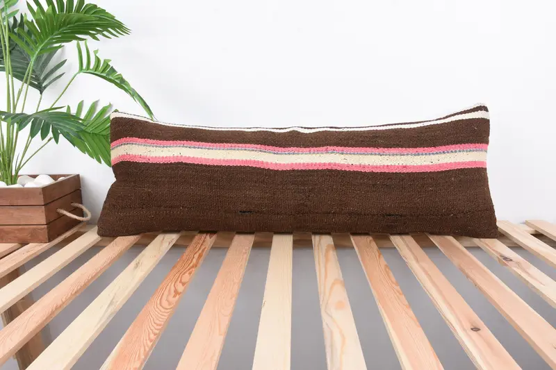 Hippie Throw Pillow Cover, Interior Designer Pillow, Kilim Cushion Sham, Pillow for Sofa, 12x36 Brown Pillow, Cushion Case, Aztec Pillow Cover - 1
