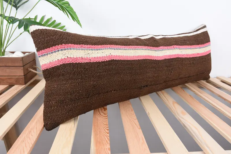 Hippie Throw Pillow Cover, Interior Designer Pillow, Kilim Cushion Sham, Pillow for Sofa, 12x36 Brown Pillow, Cushion Case, Aztec Pillow Cover - 4