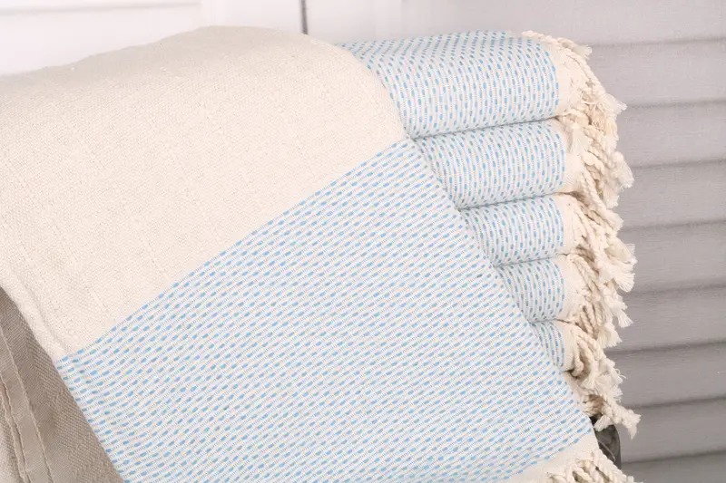 Bridesmaid Favors Turquoise Polka Dot Cotton Towel, 40x71 Inches