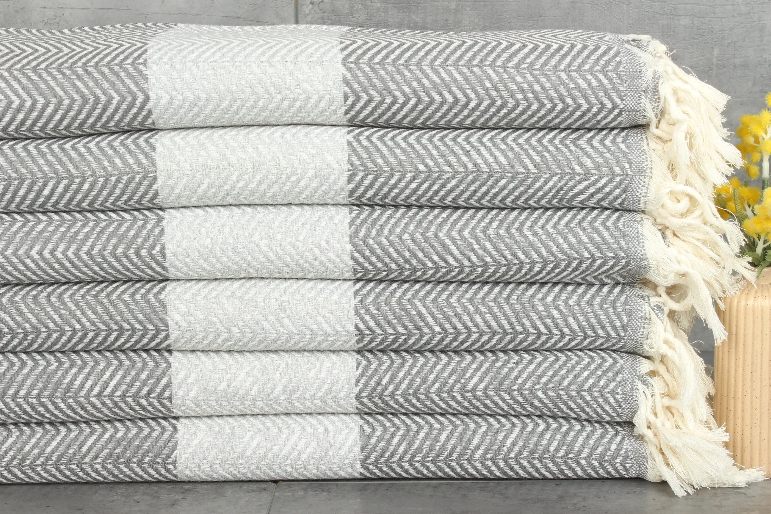 Turkish Chevron Blanket Beige, 79x83 Inches, Organic Cotton - 1