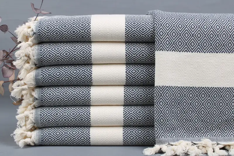 Small Towel Diamond Dark Navy Peshkir, 20x36 Inches