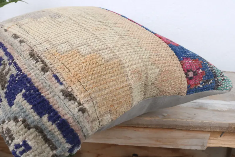 Boho Pillow Sham Cover, Pillow, Outdoor Bolster Cushion Case, Kilim Pillow, Vintage Cushion Case, Pillow for Sofa, 16x16 Blue Cushion Cover - 6