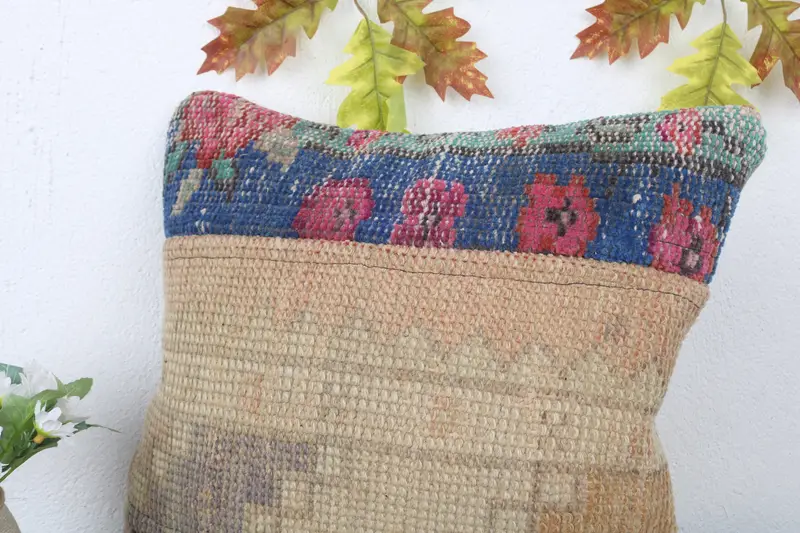 Boho Pillow Sham Cover, Pillow, Outdoor Bolster Cushion Case, Kilim Pillow, Vintage Cushion Case, Pillow for Sofa, 16x16 Blue Cushion Cover - 5