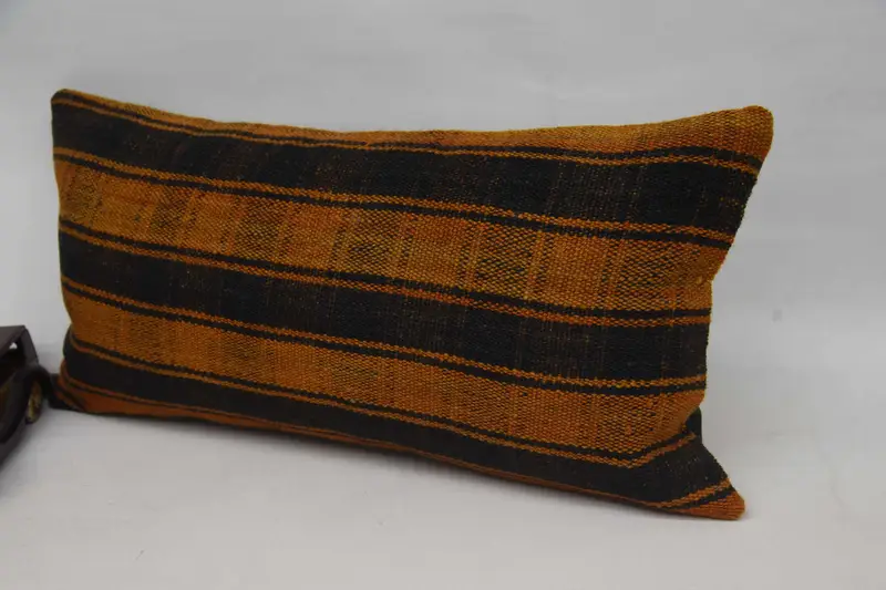 12x24 Orange Pillow Case, Square Throw Cushion, Pillow for Couch, Ethnical Kilim Rug Pillow, Cushion Case, Handmade Kilim Cushion - 3