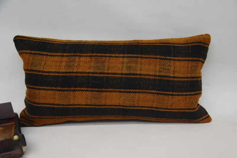 12x24 Orange Pillow Case, Square Throw Cushion, Pillow for Couch, Ethnical Kilim Rug Pillow, Cushion Case, Handmade Kilim Cushion - 4