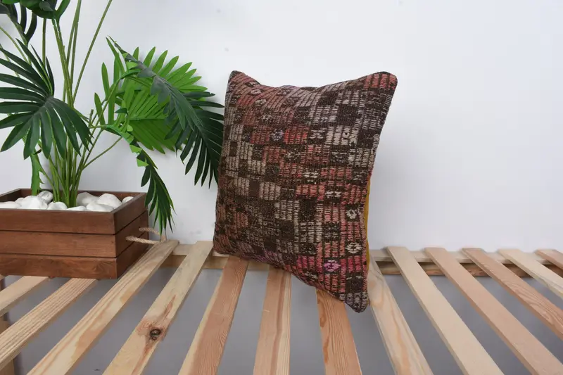 Antique Pillows, Pillow Case, Pillow for Couch, 16x16 Red Cushion Cover, Retro Throw Pillow Cover, Kilim Pillow, Outdoor Bolster Cushion - 5