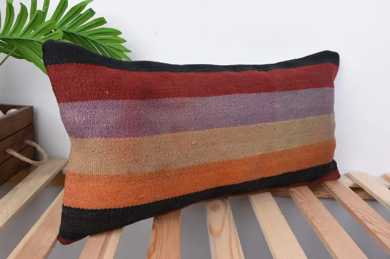 Vintage Kilim Pillow, Outdoor Cushion Case, Cushion Cover, 12x24 Orange Pillow Cover, Boho Pillow, Turkish Pillow, Yoga Pillow Sham - 2