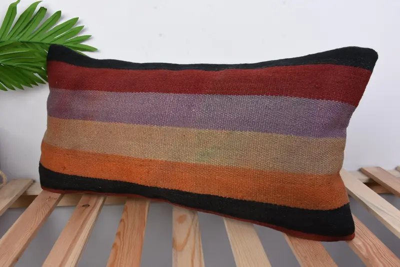 Vintage Kilim Pillow, Outdoor Cushion Case, Cushion Cover, 12x24 Orange Pillow Cover, Boho Pillow, Turkish Pillow, Yoga Pillow Sham - 1