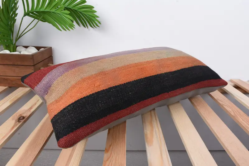 Vintage Kilim Pillow, Outdoor Cushion Case, Cushion Cover, 12x24 Orange Pillow Cover, Boho Pillow, Turkish Pillow, Yoga Pillow Sham - 3