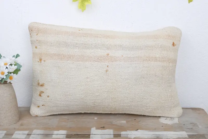 Throw Kilim Pillow, Cushion, Vintage Kilim Pillow, 12x20 White Pillow Cover, Turkish Pillow, Floor Pillow Case, Tapestry Pillow Case - 2