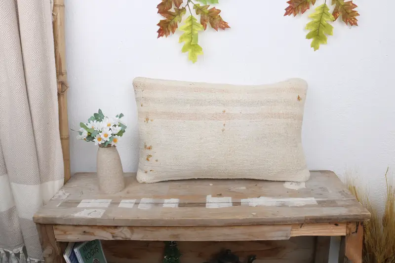 Throw Kilim Pillow, Cushion, Vintage Kilim Pillow, 12x20 White Pillow Cover, Turkish Pillow, Floor Pillow Case, Tapestry Pillow Case - 1