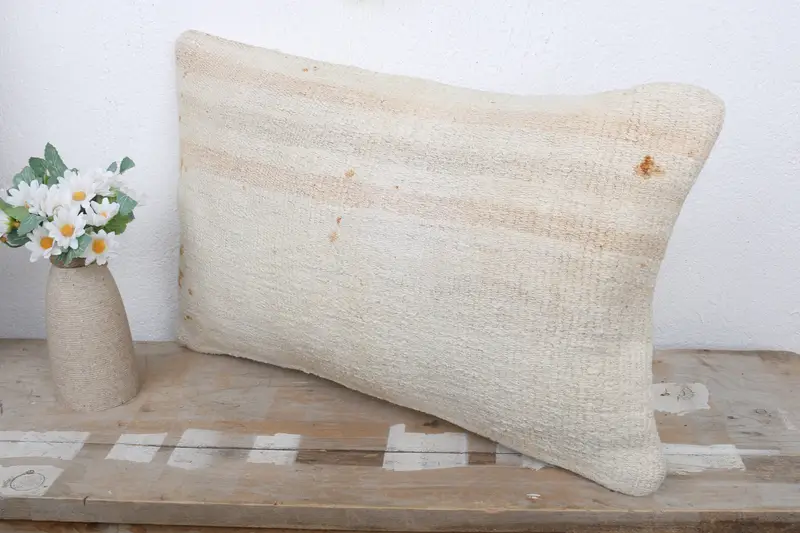 Throw Kilim Pillow, Cushion, Vintage Kilim Pillow, 12x20 White Pillow Cover, Turkish Pillow, Floor Pillow Case, Tapestry Pillow Case - 4