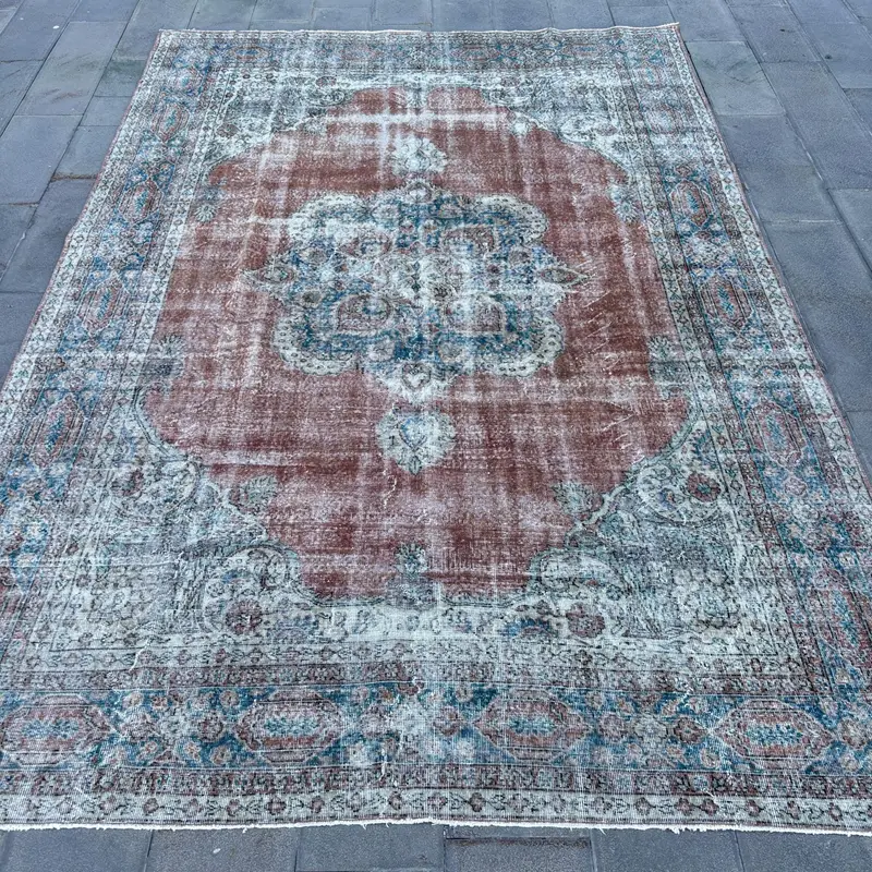 8,4x12,2 ft Rug, Vibrant Orange & Blue Check Design