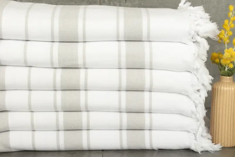 Bath Towel Gray Cotton Striped Terry, Bridesmaid Gift, 36x67 Inches