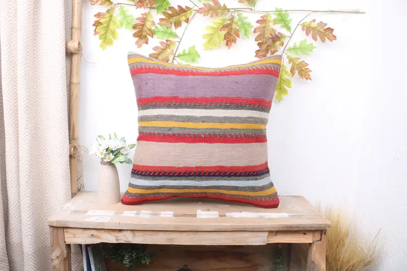 Boho Chic Cushion Case, Pillow for Sofa, Home Decor Pillow, Vintage Kilim Throw Pillow, Cushion Cover, 20x20 Purple Pillow Sham - 1