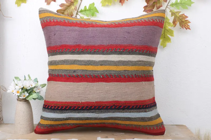 Boho Chic Cushion Case, Pillow for Sofa, Home Decor Pillow, Vintage Kilim Throw Pillow, Cushion Cover, 20x20 Purple Pillow Sham - 2