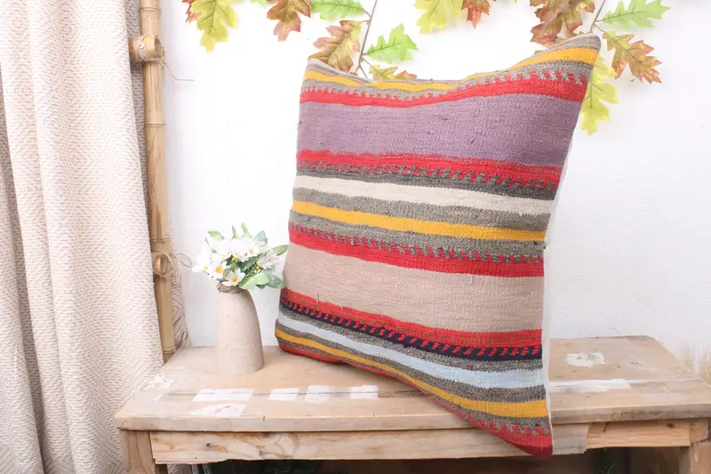 Boho Chic Cushion Case, Pillow for Sofa, Home Decor Pillow, Vintage Kilim Throw Pillow, Cushion Cover, 20x20 Purple Pillow Sham - 4