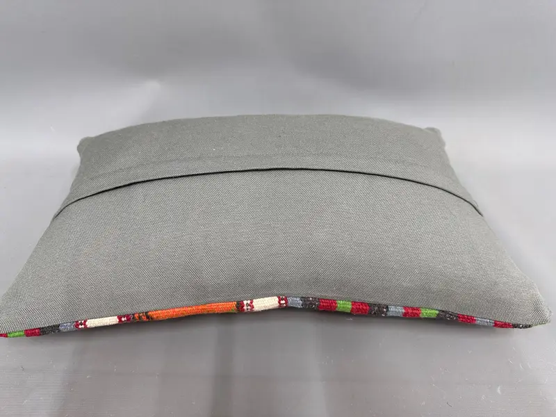 Pillow Sham, Kilim Pillow, Kilim Cushion Sham, 12x20 Green Pillow Case, Vintage Kilim Throw Pillow, Wool Kilim Pillow Pillow Sham - 7