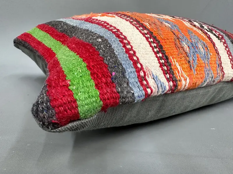 Pillow Sham, Kilim Pillow, Kilim Cushion Sham, 12x20 Green Pillow Case, Vintage Kilim Throw Pillow, Wool Kilim Pillow Pillow Sham - 6