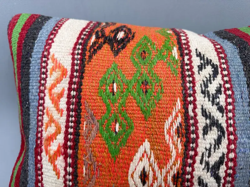 Pillow Sham, Kilim Pillow, Kilim Cushion Sham, 12x20 Green Pillow Case, Vintage Kilim Throw Pillow, Wool Kilim Pillow Pillow Sham - 5
