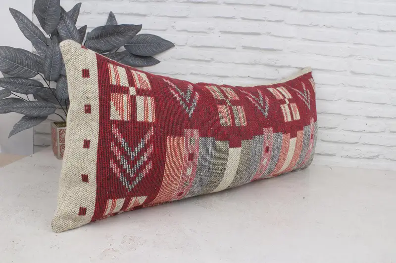 Nomadic Pillow, Vintage Kilim Pillow Pillow Case, Boho Pillow, Cushion, 16x36 Red Pillow Cover, Seat Cushion Cover, Pillow for Sofa, Antique Pillows - 3