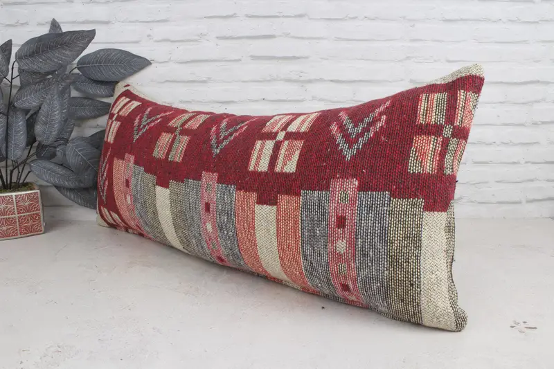 Nomadic Pillow, Vintage Kilim Pillow Pillow Case, Boho Pillow, Cushion, 16x36 Red Pillow Cover, Seat Cushion Cover, Pillow for Sofa, Antique Pillows - 4