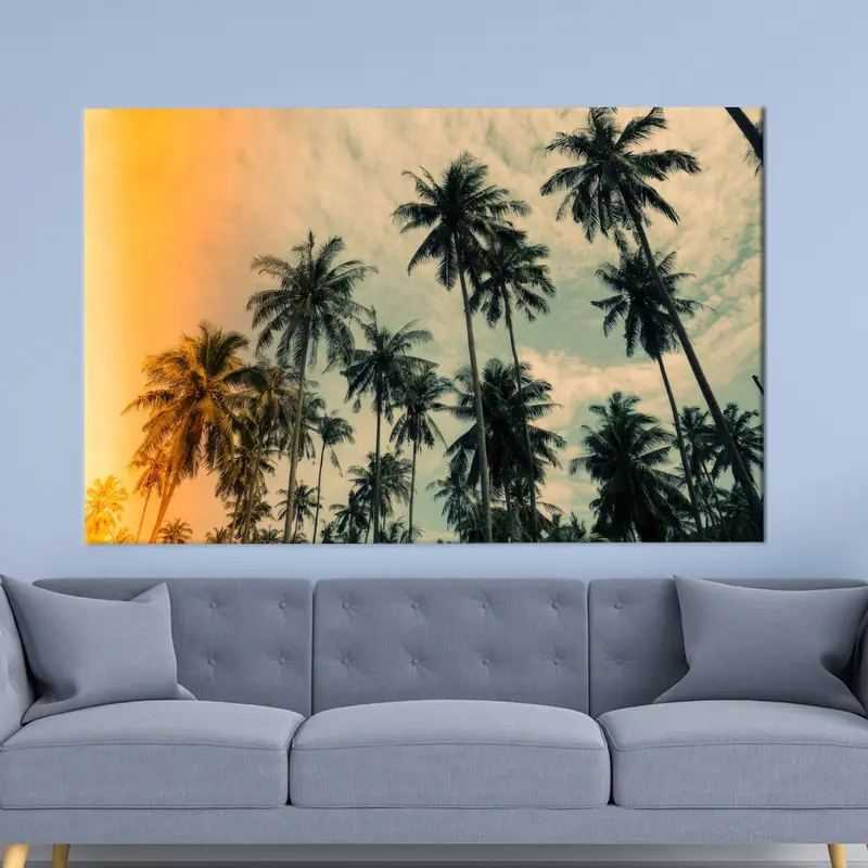 Modern Kıyı Palmiye Ağaçları Baskılı Kanvas Tablo - Trendy Duvar Sanatı