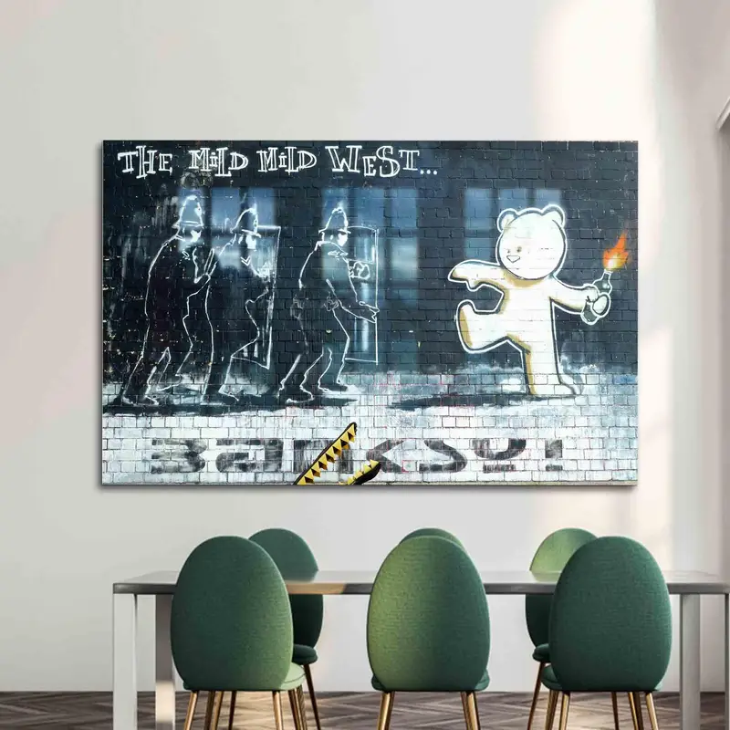 Zarif Baskılı Cam: Banksy Bear Graffiti Sanat Tasarımı