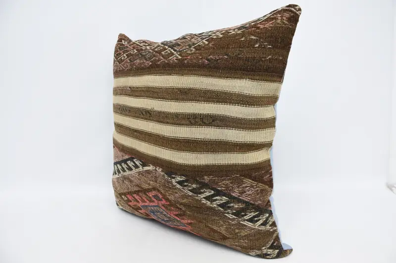 Seat Cushion Case, Home Decor Pillow, Turkish Kilim Pillow, Cushion, Ethnical Kilim Rug Pillow, 28x28 Brown Cushion Case - 4