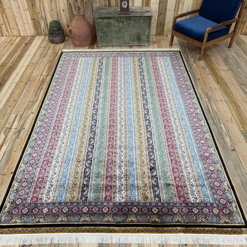 Turkish 6.4x9.9 ft Large Rug, Vintage Rug, Oushak Blue Ikat Rug - 1