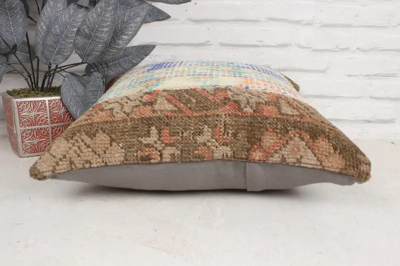 Cushion Case, Vintage Pillow, Car Cushion, 16x16 Blue Pillow, Bench Cushion Case, Kilim Pillow, Interior Designer Pillow, Outdoor Cushion - 5