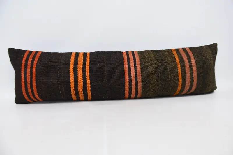 Braun-rot gestreiftes Dekokissen, Kissenbezug aus Hanf und Wolle