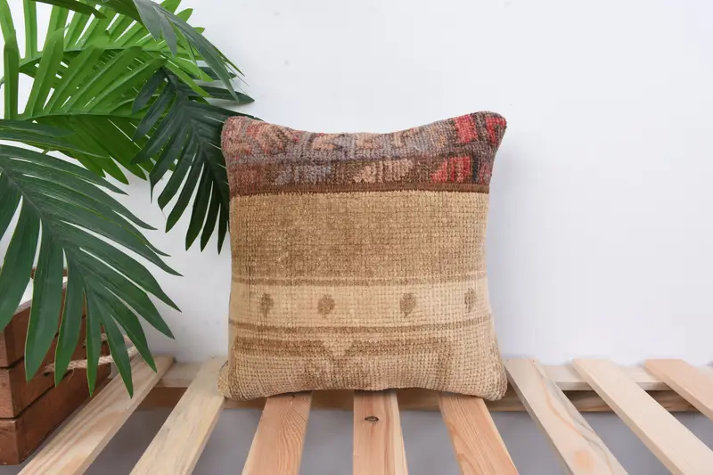 Garden Pillow Sham, Turkish Rugs Cushion Cover, Pillow Case, Vintage Kilim Throw Pillow, Home Decor Pillow, Throw Kilim Pillow, 12x12 Brown Pillow - 1
